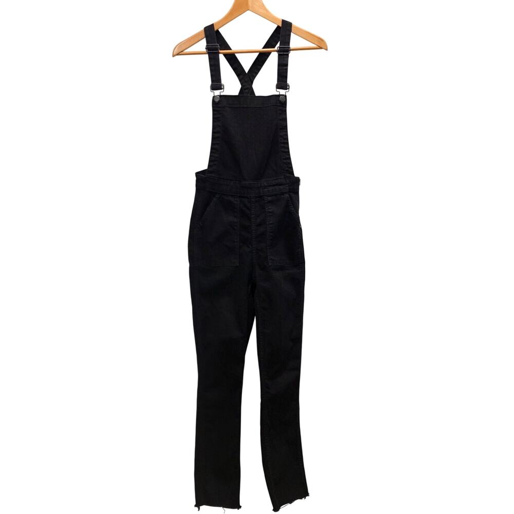 Madewell Black Denim Overalls Women's Small Cropped Raw Hem Biballs Overall